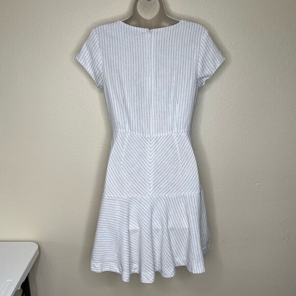 Banana Republic Linen Pinstripe Flutter Sleeve Flounce Hem Dress Women Size 4 - Picture 6 of 15